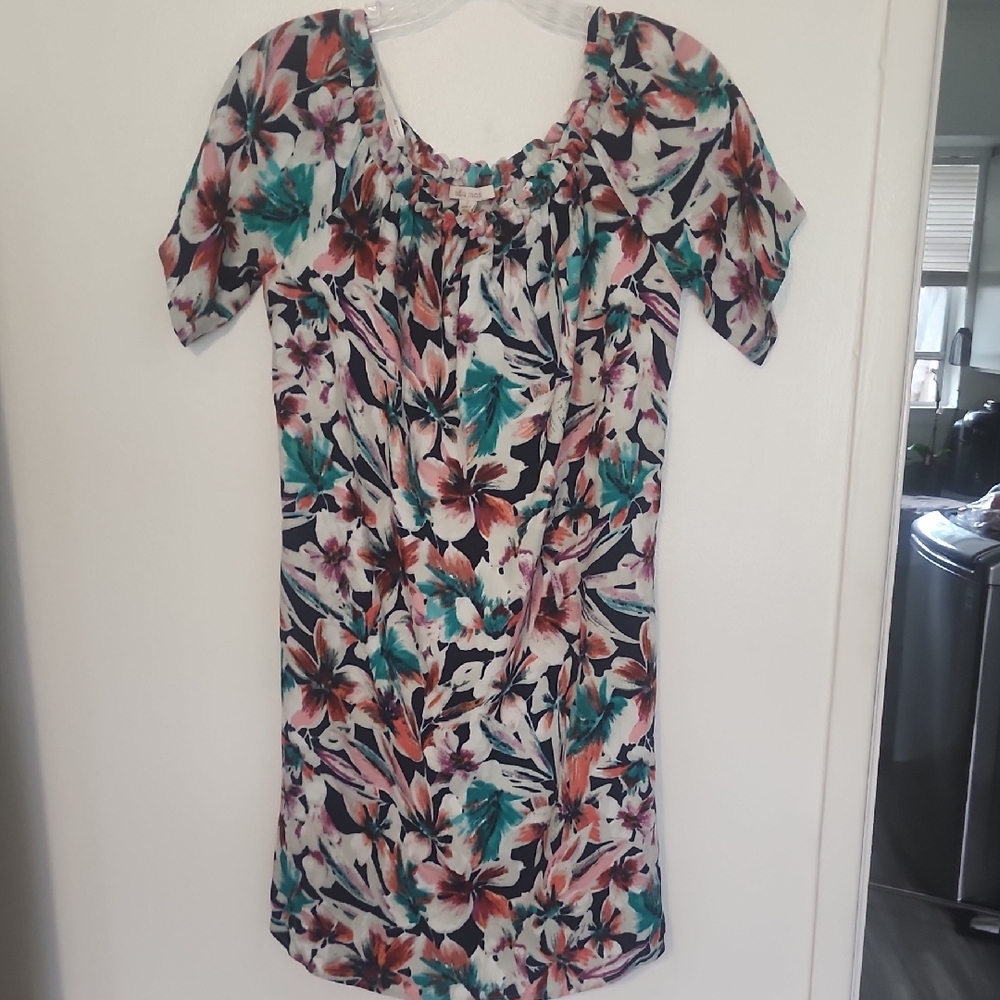 Ella Moss Pink and Green Flutter Sleeve Mini Dress